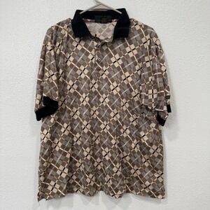 Lyle & Scott Mens Large Mercerized Cotton Polo Shirt Geometric Diamond Brown USA